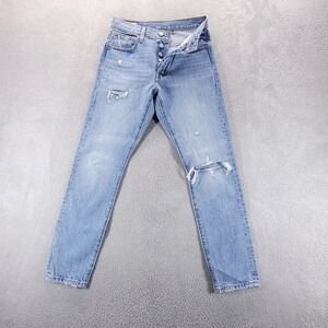 Levis 501 Jeans Womens 25 Blue Skinny Distressed Button Fly Light Wash